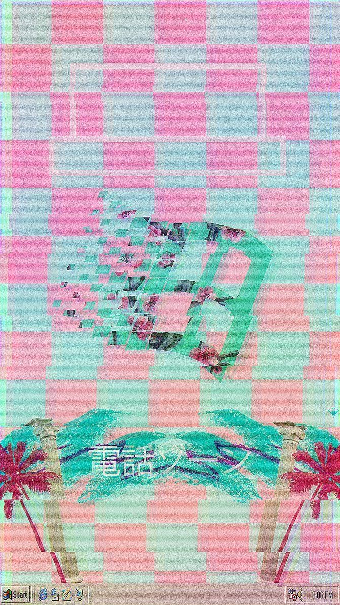 A computer screen with pink and green checkered background - Vaporwave