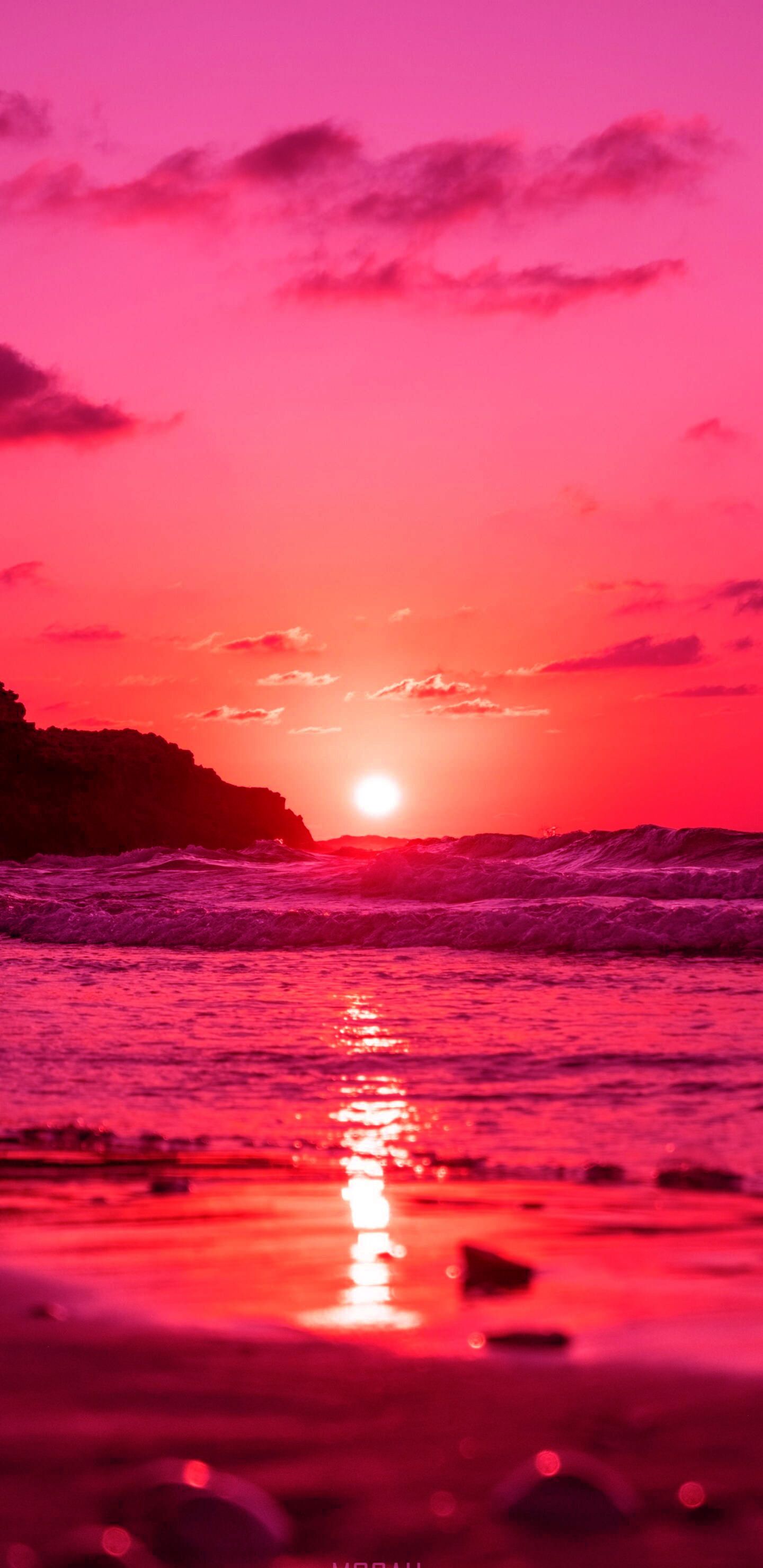 Red sunset over the ocean wallpaper 1242x2688 - Sunset