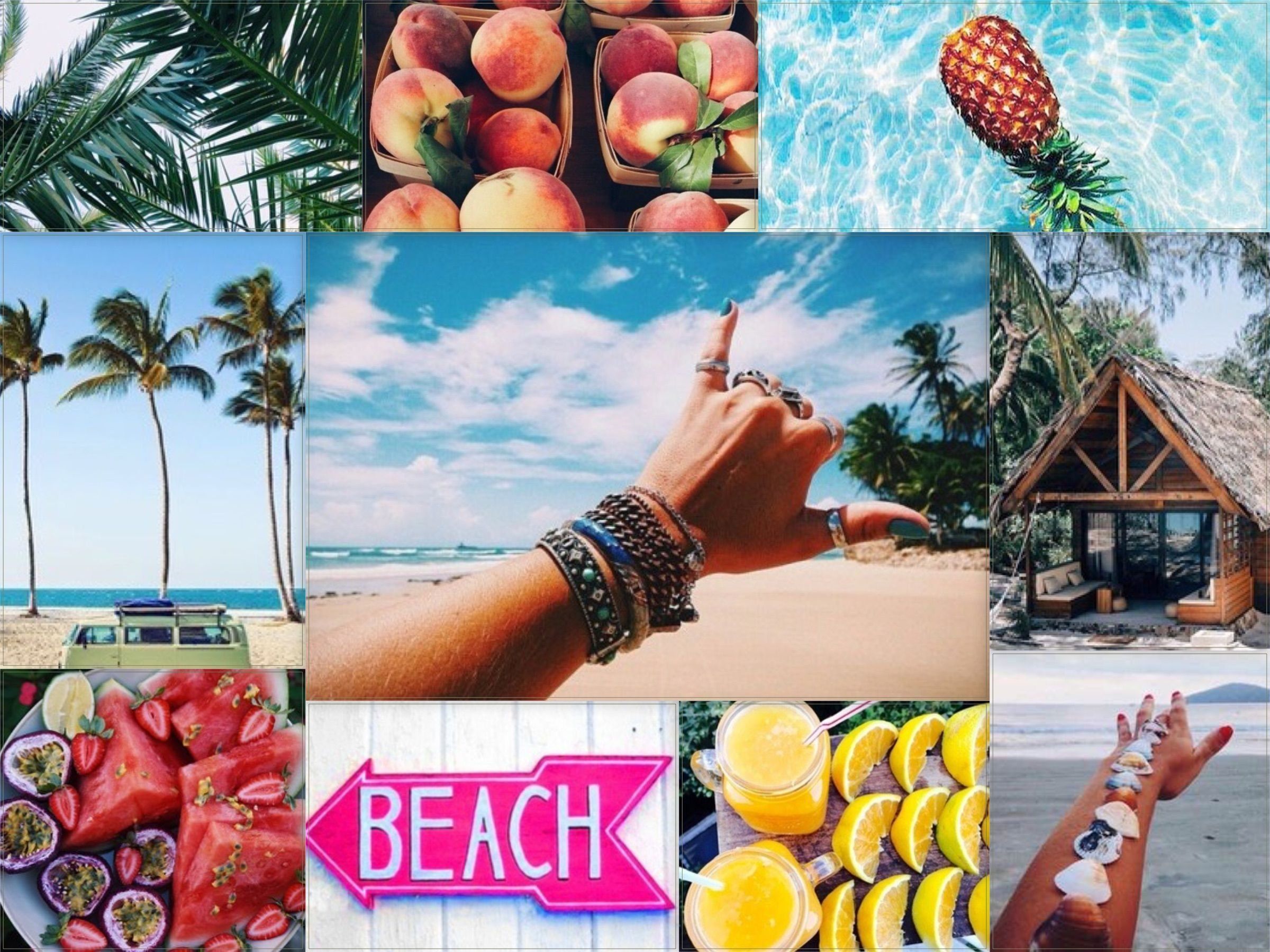 A collage of pictures with the words beach and fruit - Summer