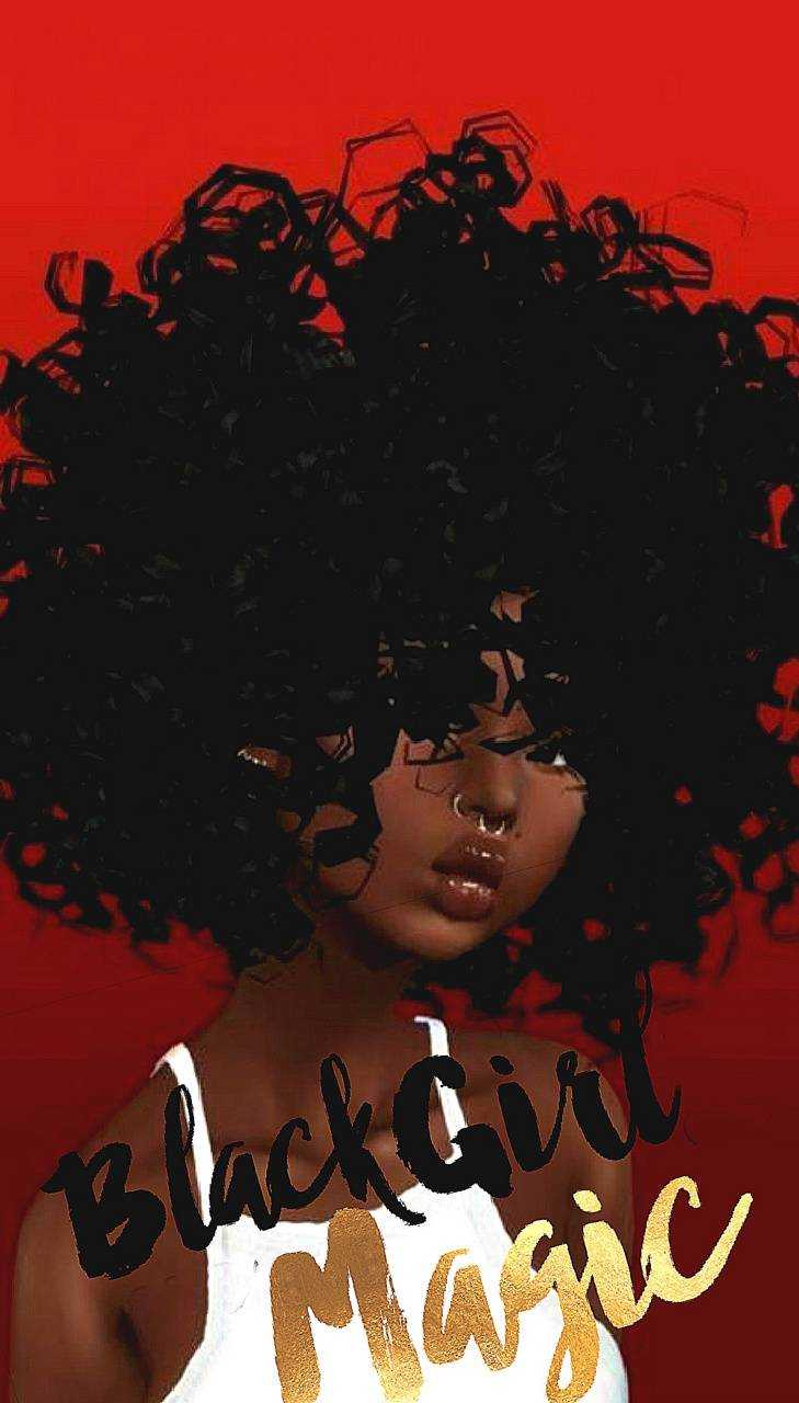 A young black girl with an afro and the words 