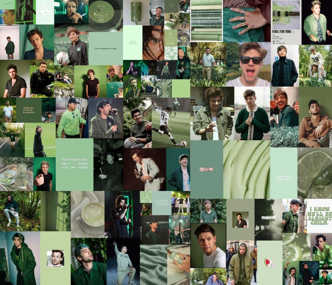 One Direction Green Aesthetic Photo Collage Kit