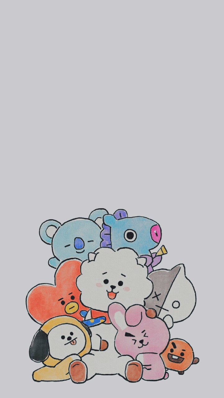 A group of cartoon characters are shown on the wall - BT21