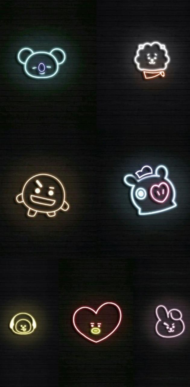 Aesthetic neon wallpapers of the members of BTS. - BT21