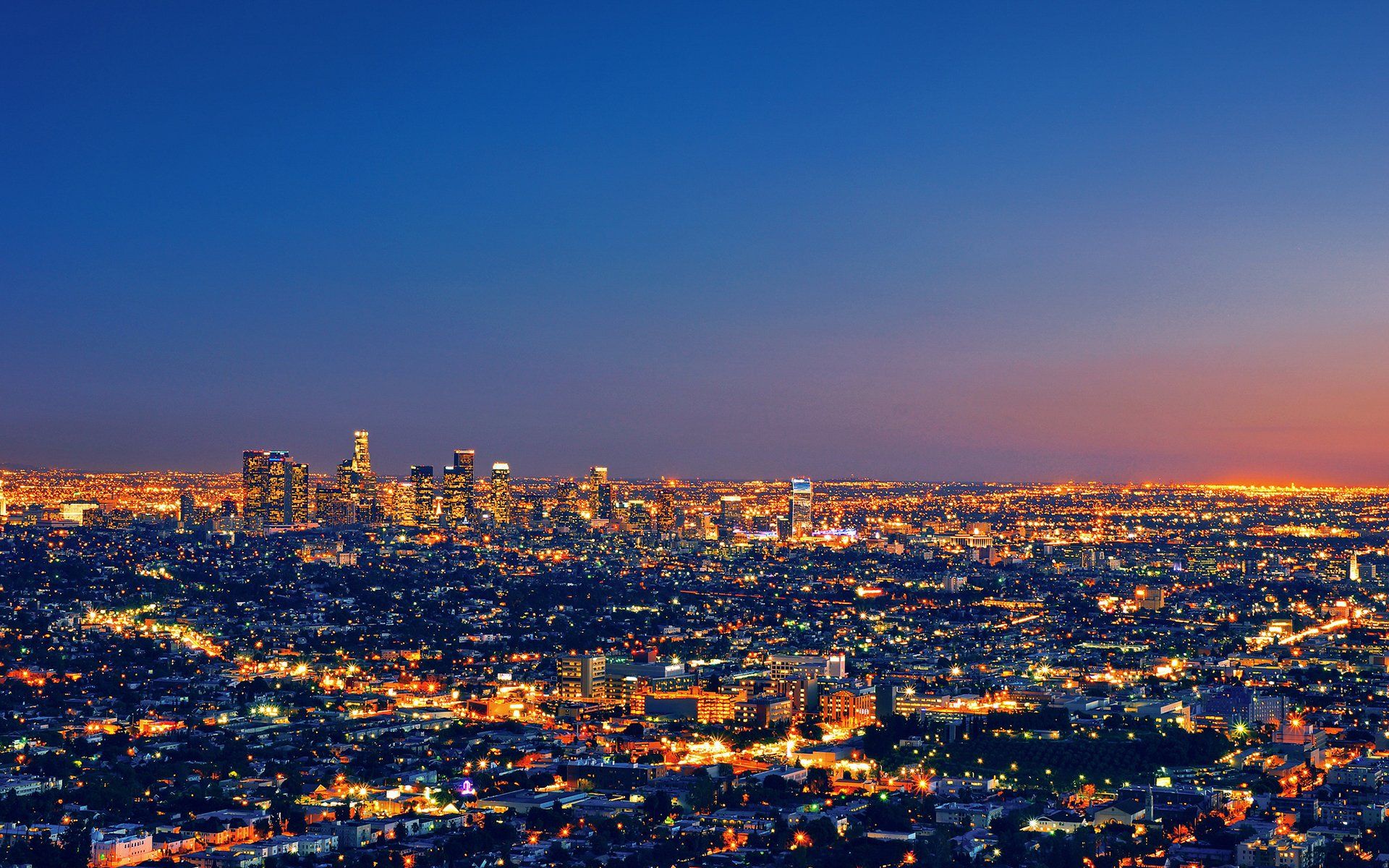 Los Angeles cityscape at night, viewed from the Griffith Observatory - Los Angeles