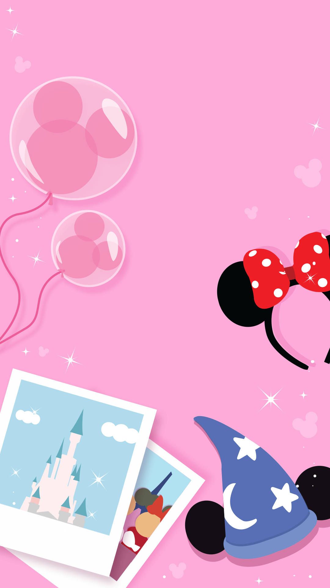 IPhone wallpaper with a pink background and Disney elements - Minnie Mouse