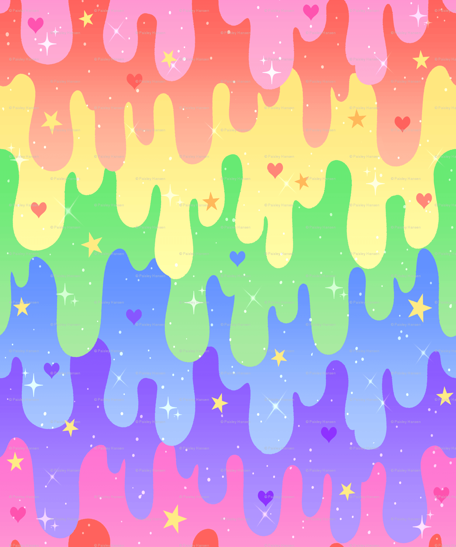 A colorful seamless pattern with dripping paint, stars and hearts - Slime