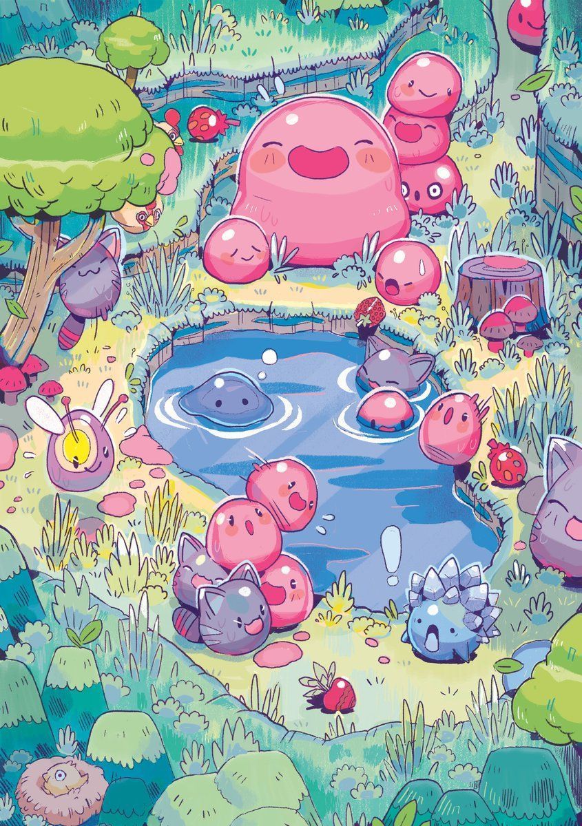 A cartoon illustration of some cute animals in the forest - Slime