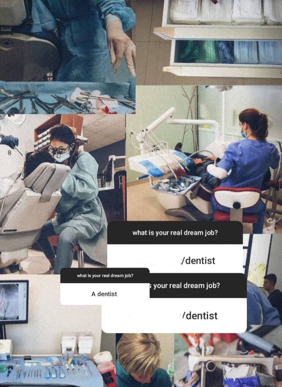 A collage of photos of dentists at work, with the caption 
