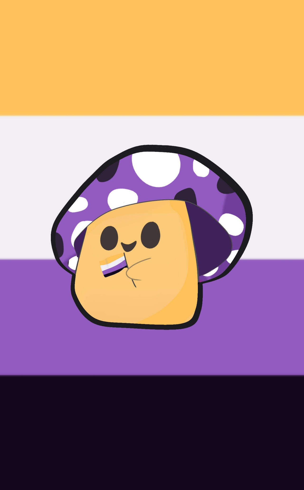 A mushroom with a purple hat on a non binary flag background - Non binary