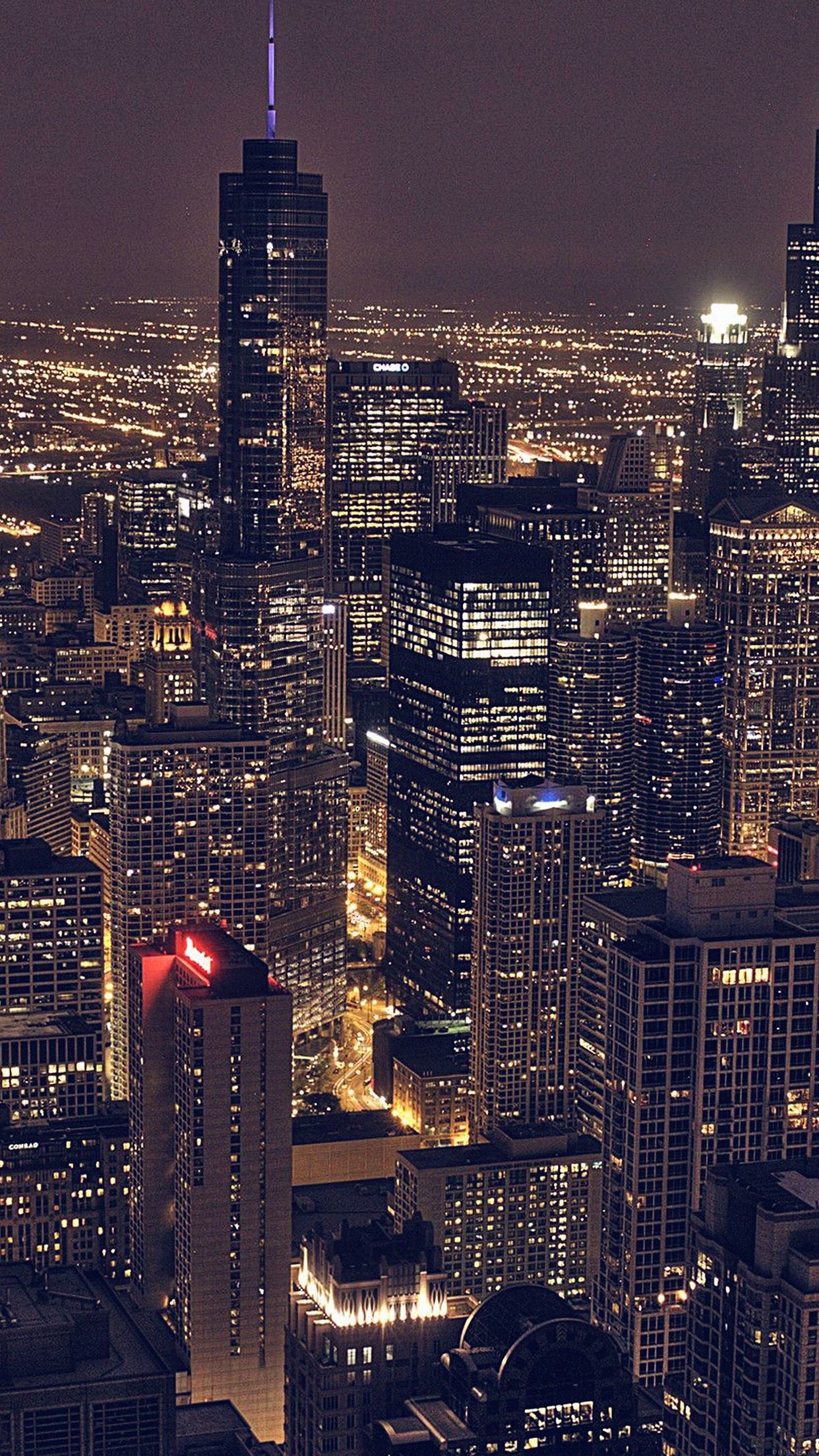 Chicago City Aertial View Night iPhone 6 Plus HD Wallpaper. Fotografia de cidades, Fotografia de paisagem, Fotografia da cidade
