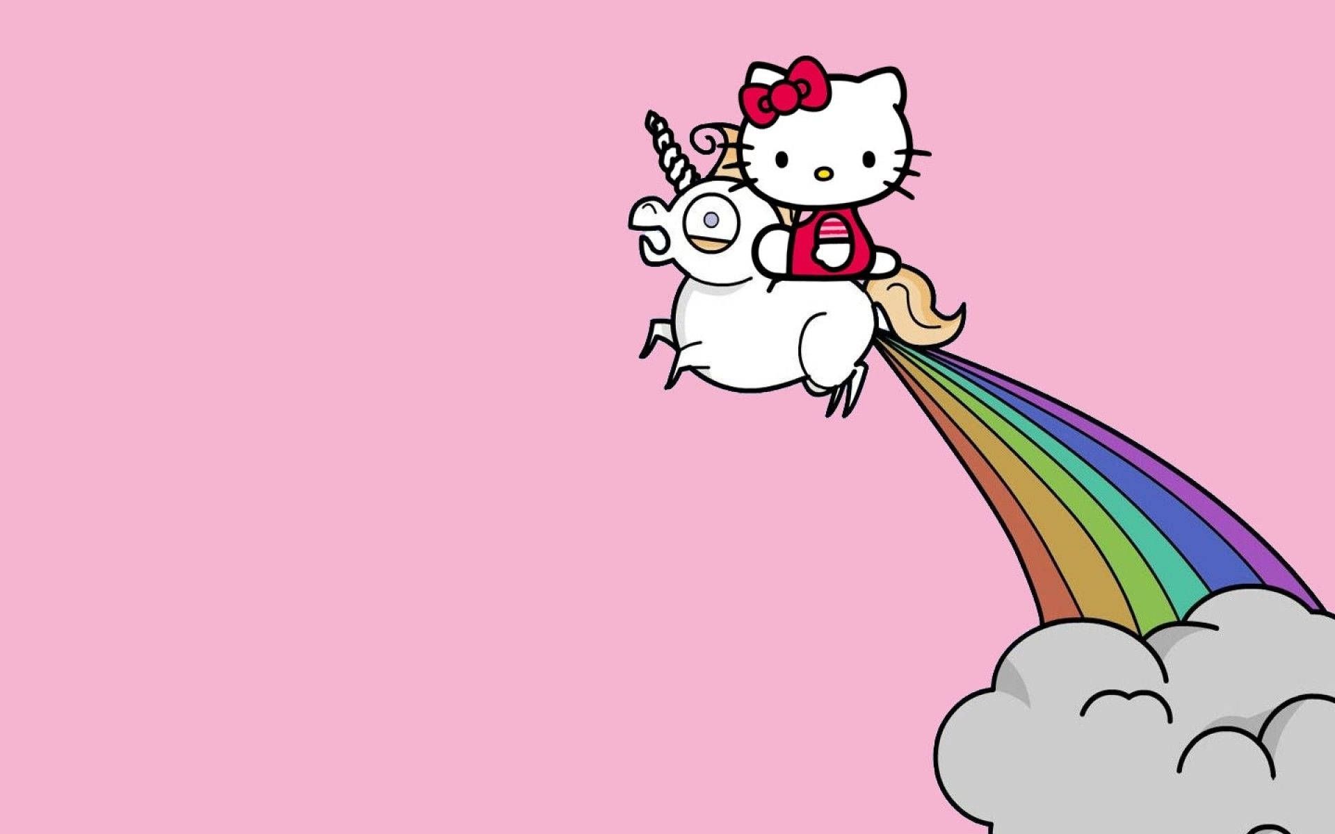 Hello Kitty wallpaper 1920x1080 - Hello Kitty riding a unicorn over a rainbow - Hello Kitty
