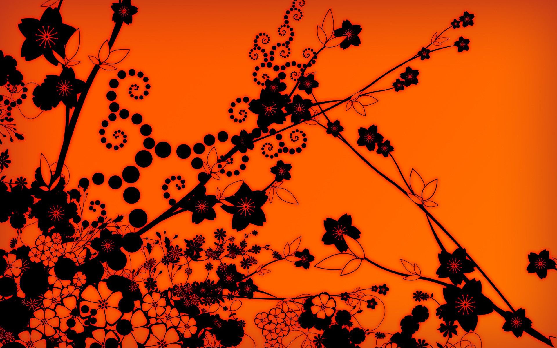 A black and orange image of flowers - Dark orange