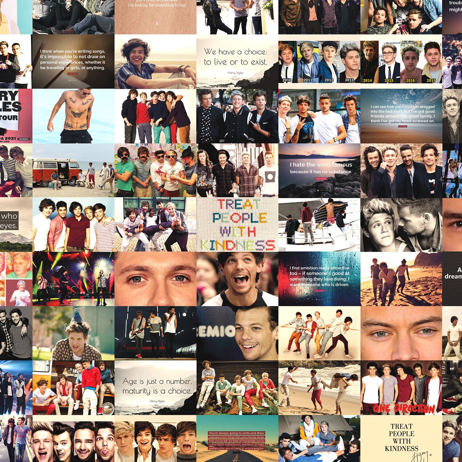 A collage of pictures with many people in them - Harry Styles