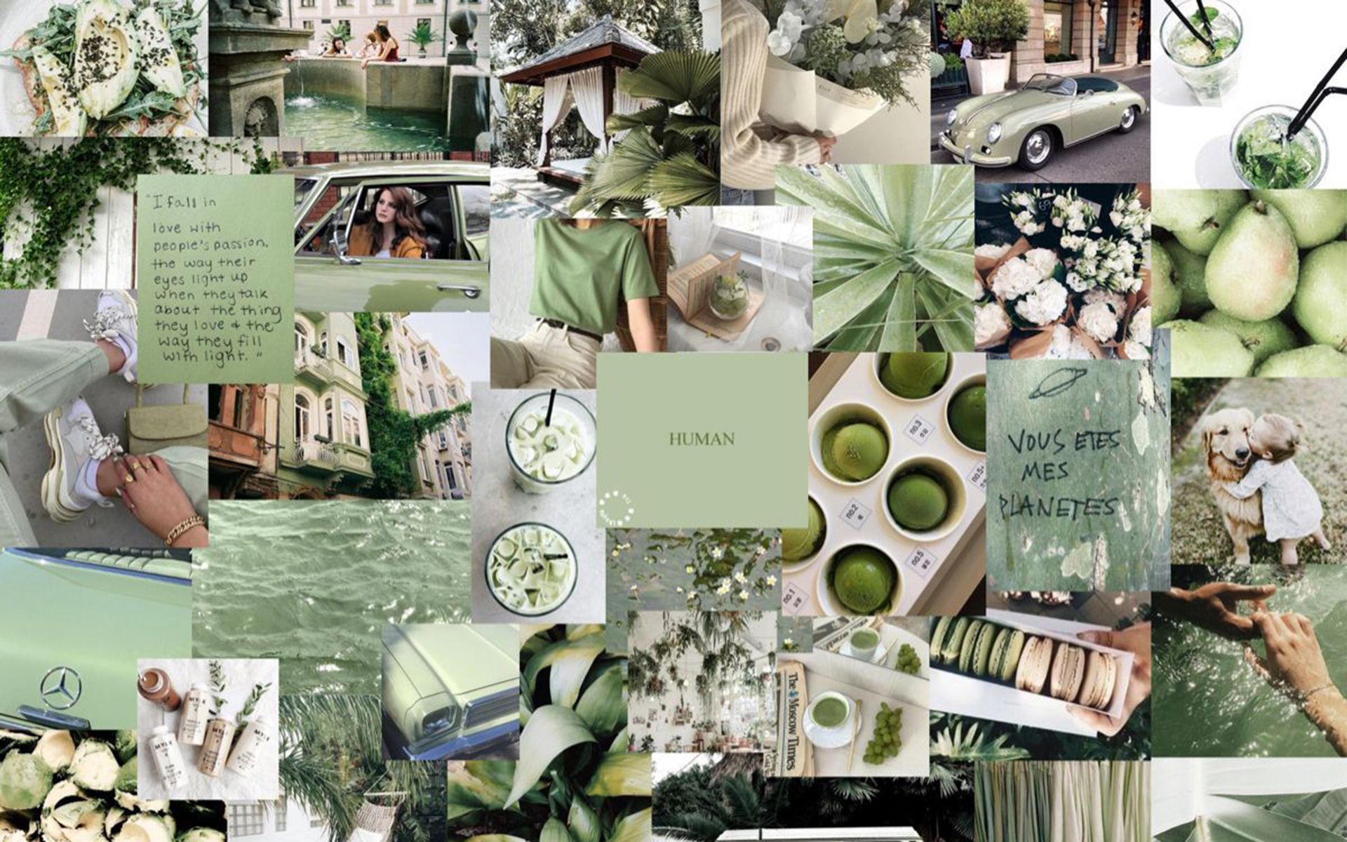A collage of green and white images - Soft green