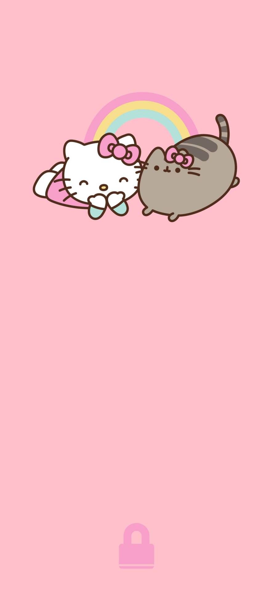 A cute cat and kitten are sitting on the ground - Hello Kitty