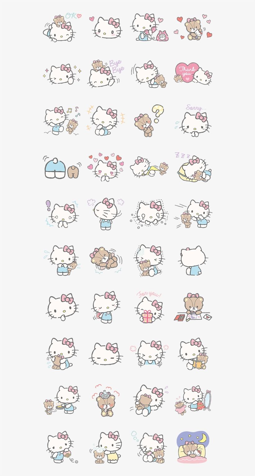 The most popular stickers of Hello Kitty are those that show her in a cozy home, with her teddy bear and her cat friend. - Hello Kitty, Sanrio