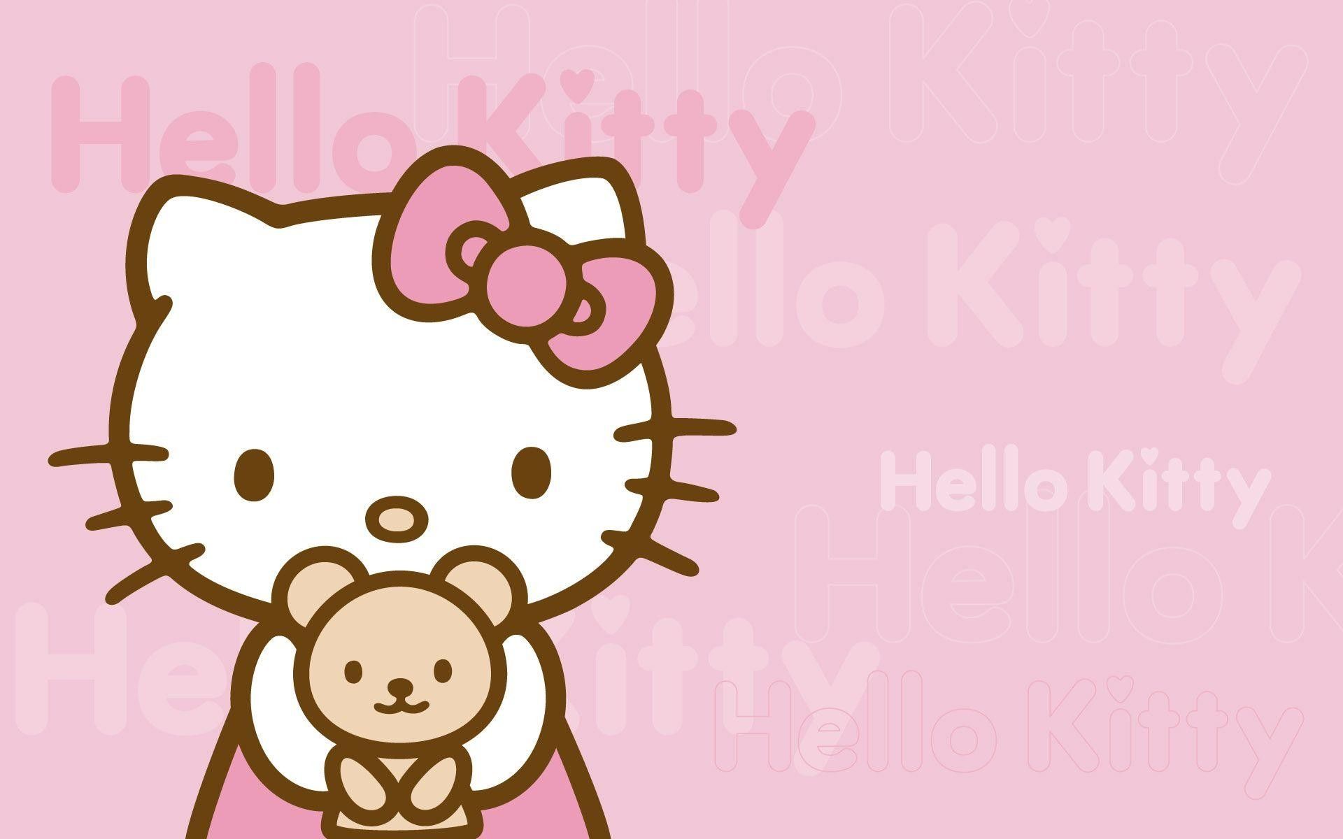 A hello kitty character is holding her teddy bear - Hello Kitty, Sanrio