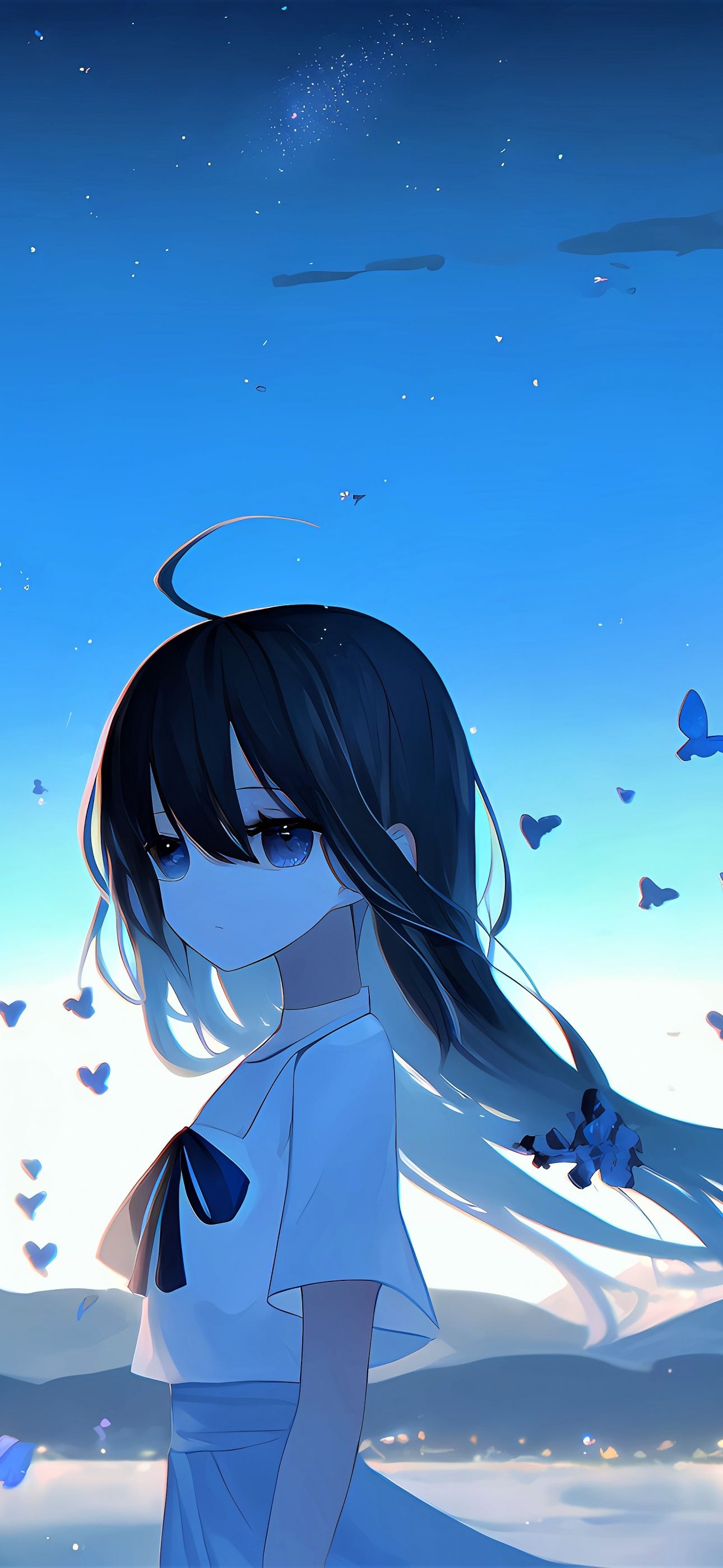 Anime girl with blue eyes and blue butterfly wallpaper - Blue anime