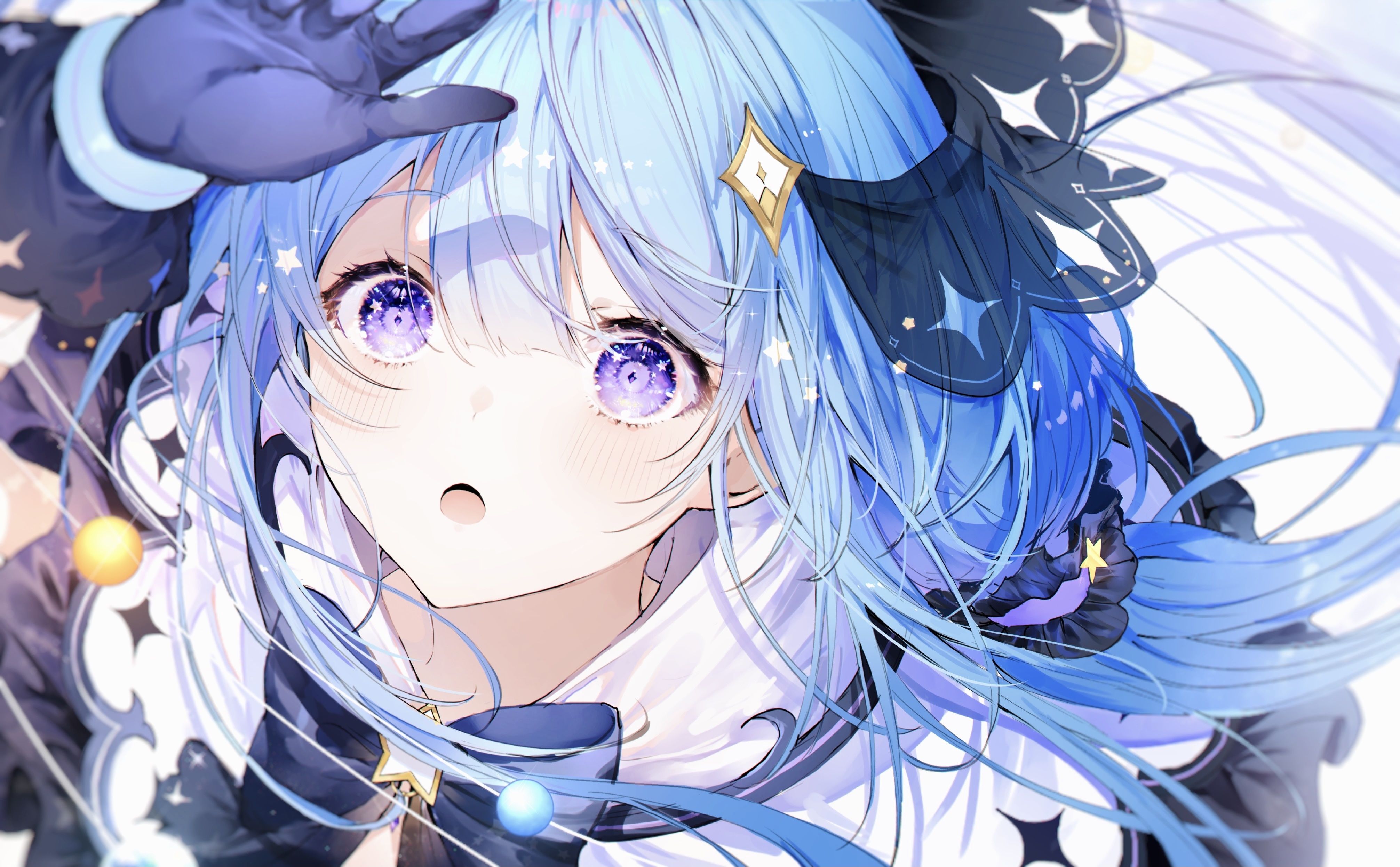 Anime girl with blue hair and purple eyes - Blue anime