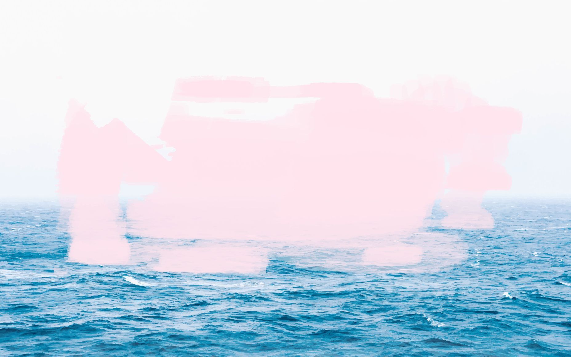 A painting of a blue sea with a pink smudge over the top - Calming