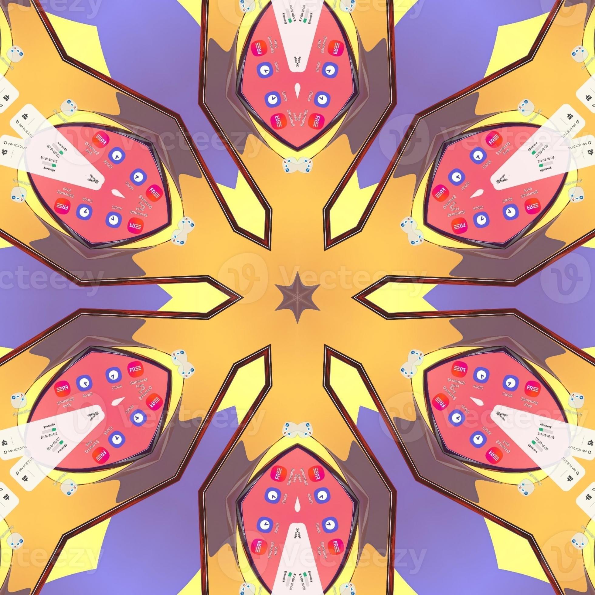 A colorful, geometric pattern with stars and flowers - Trippy