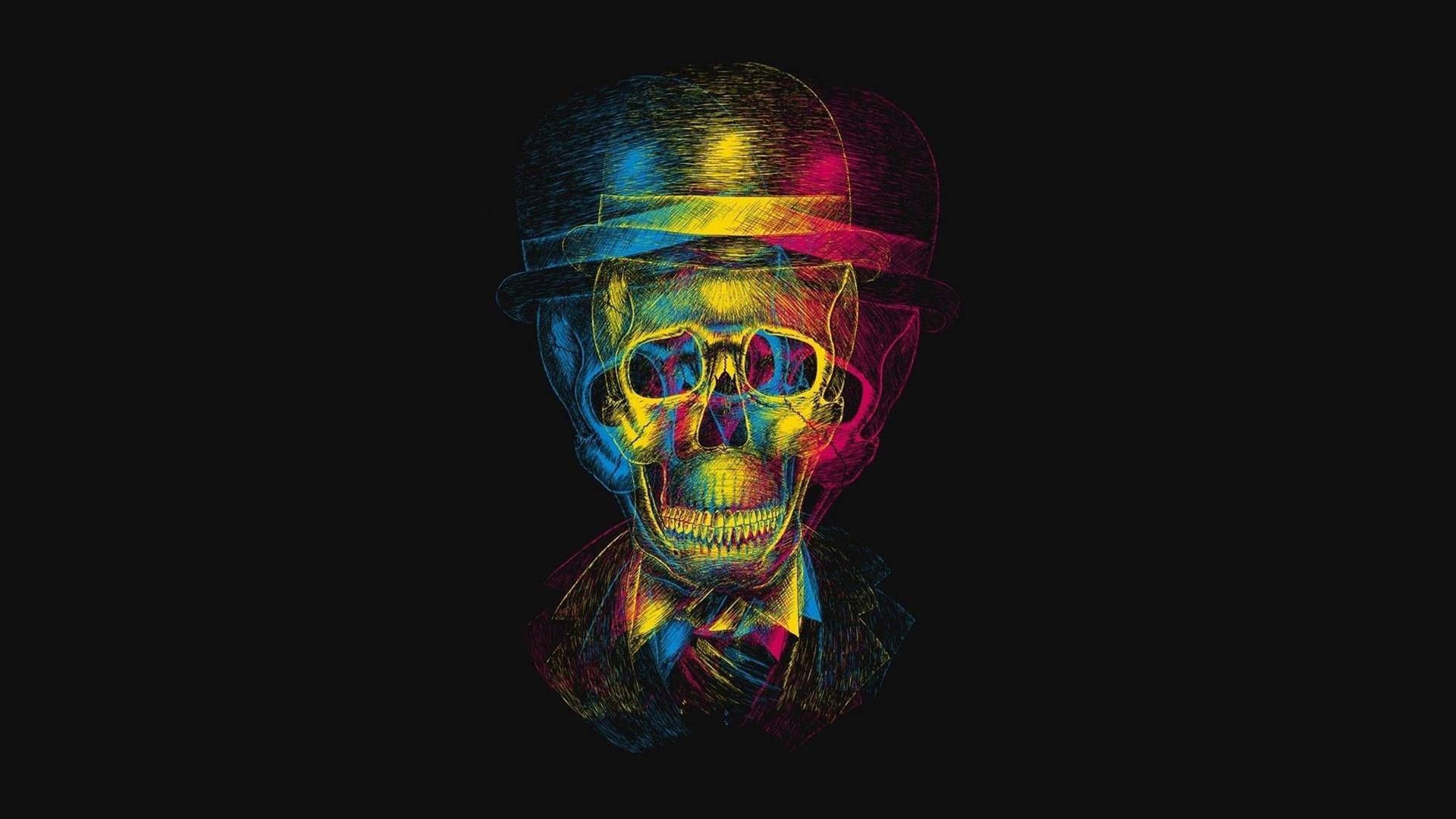 A skull wearing a hat and glasses - Trippy, dark