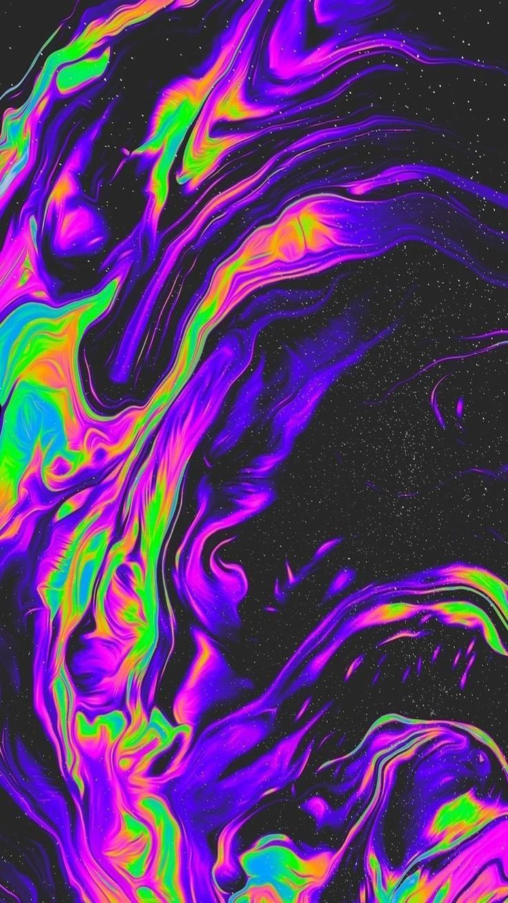 Aesthetic background of colorful paint swirled together on a black background - Trippy