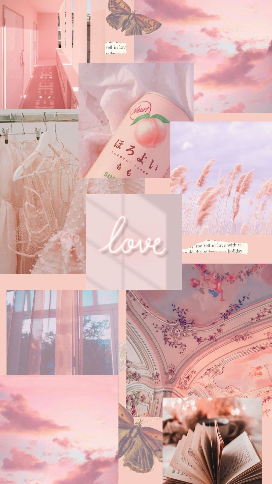A collage of pictures with the word love - Pink