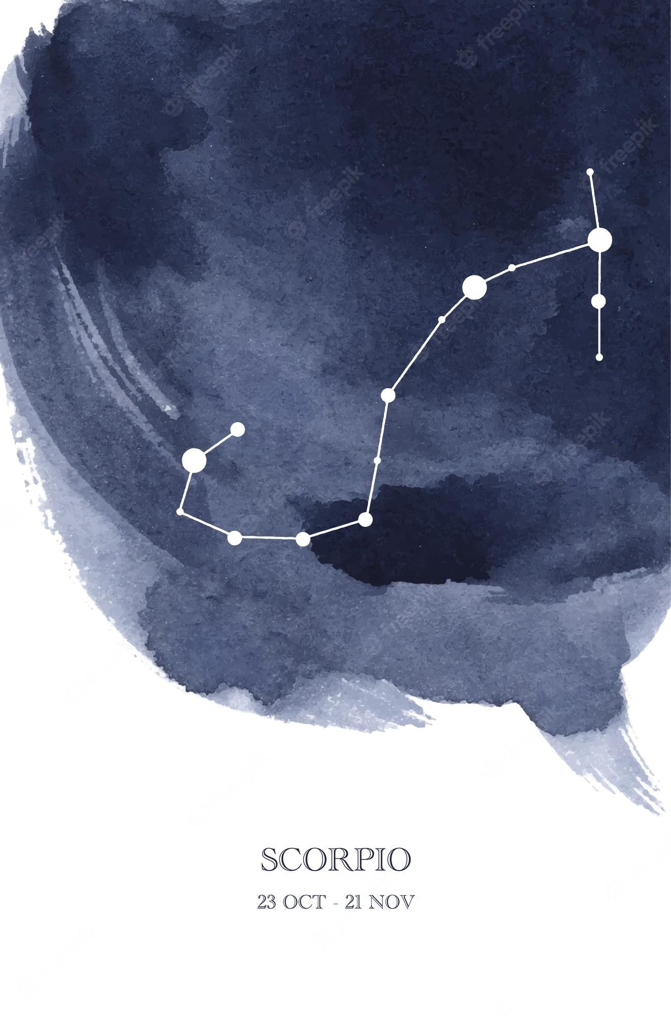 Premium Vector. Scorpio constellation astrology watercolor illustration. scorpio horoscope symbol made of star sparkles and lines