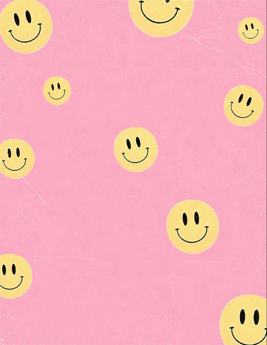 Pink background with smiley faces in the middle - Preppy, smile