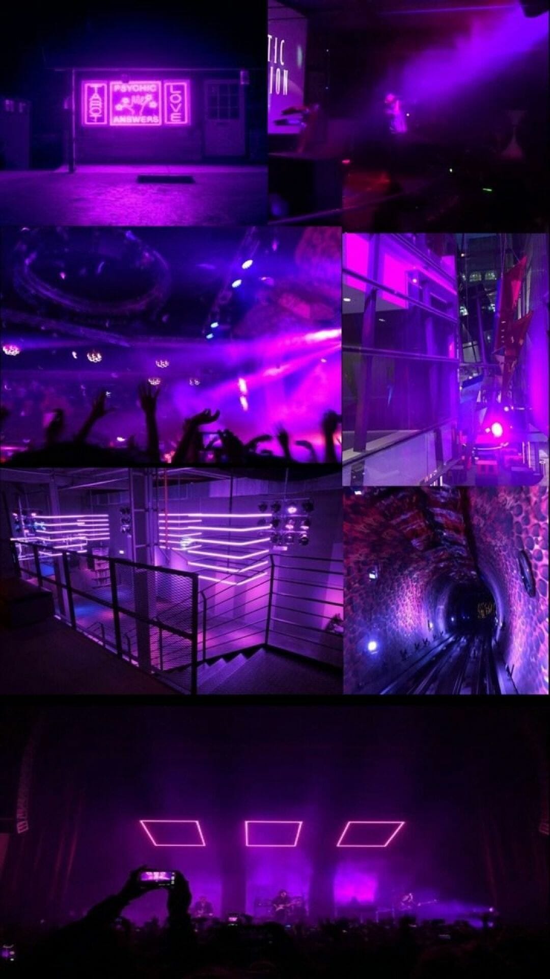 A collage of pictures with purple lighting - Neon