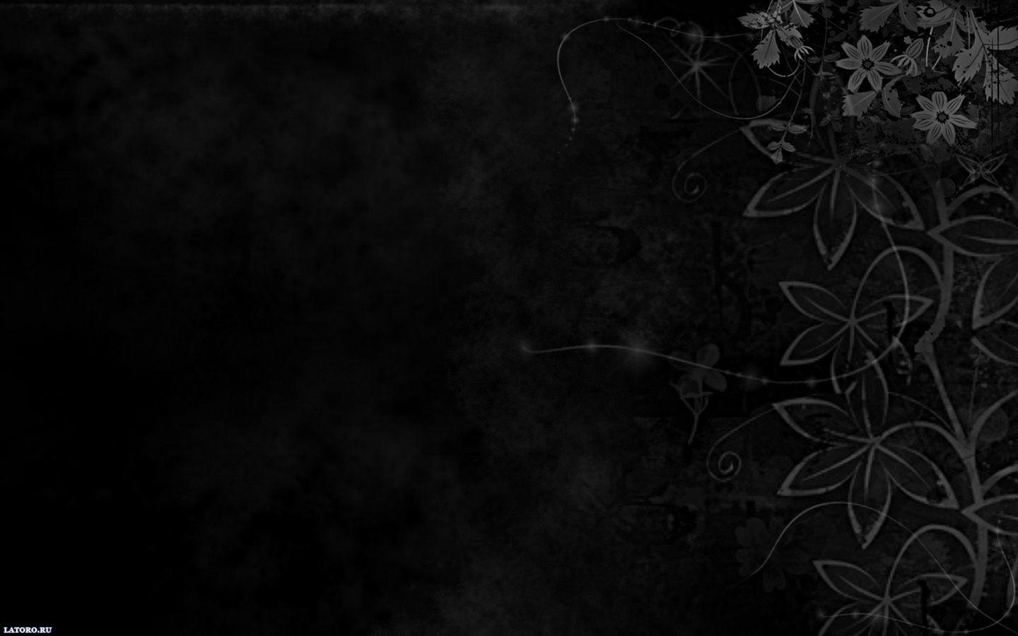Black and white wallpaper with a pattern of flowers and leaves - Dark, black, 1440x900