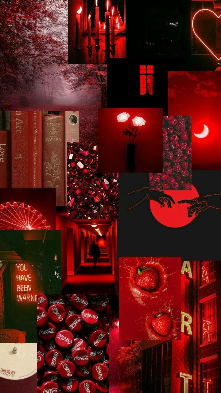 A collage of pictures with red and black - Red