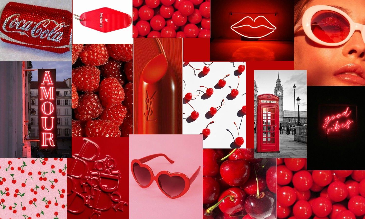 A collage of red and pink items - Red