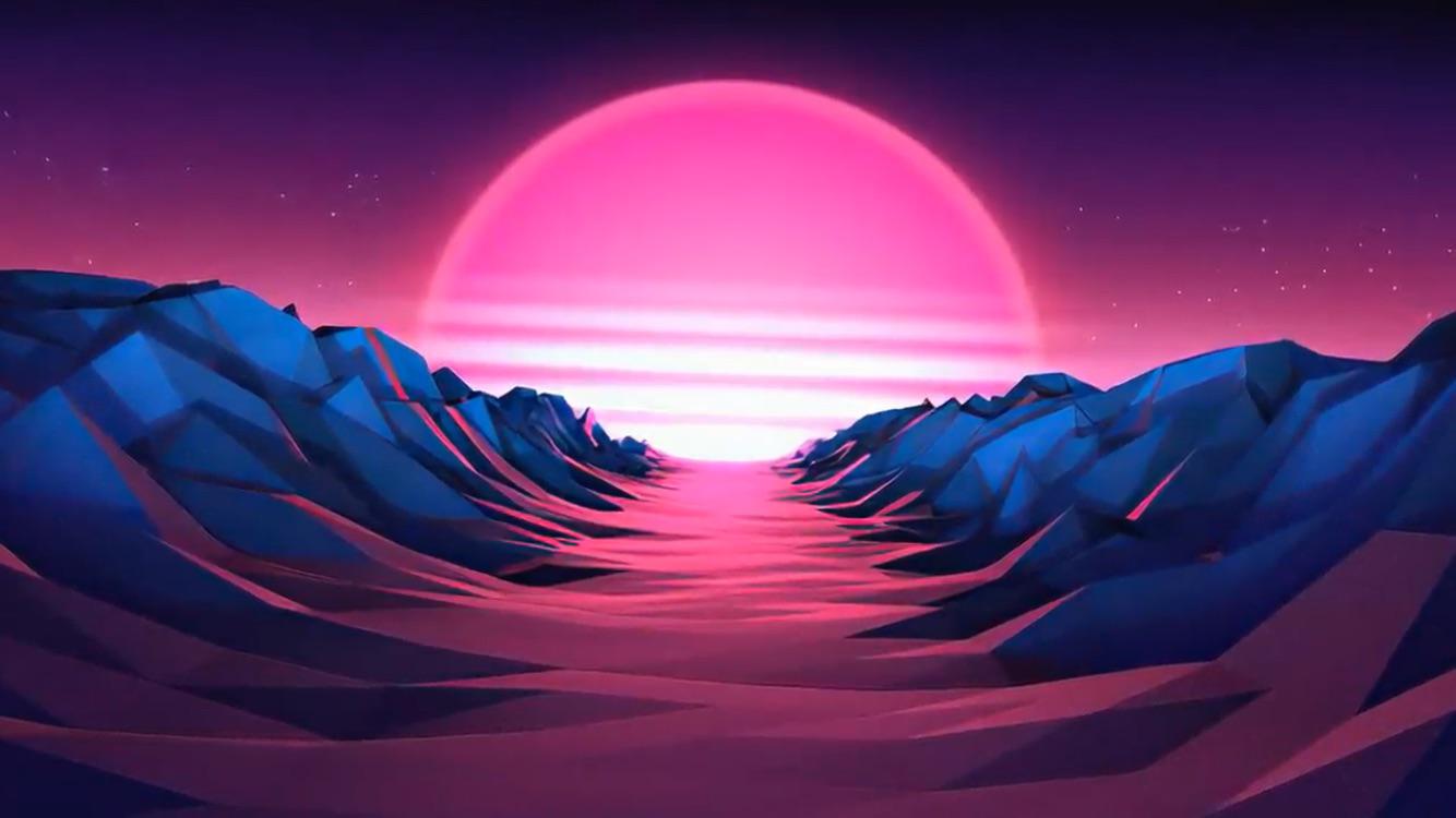 A 3d artwork of an alien landscape with pink light - Vaporwave