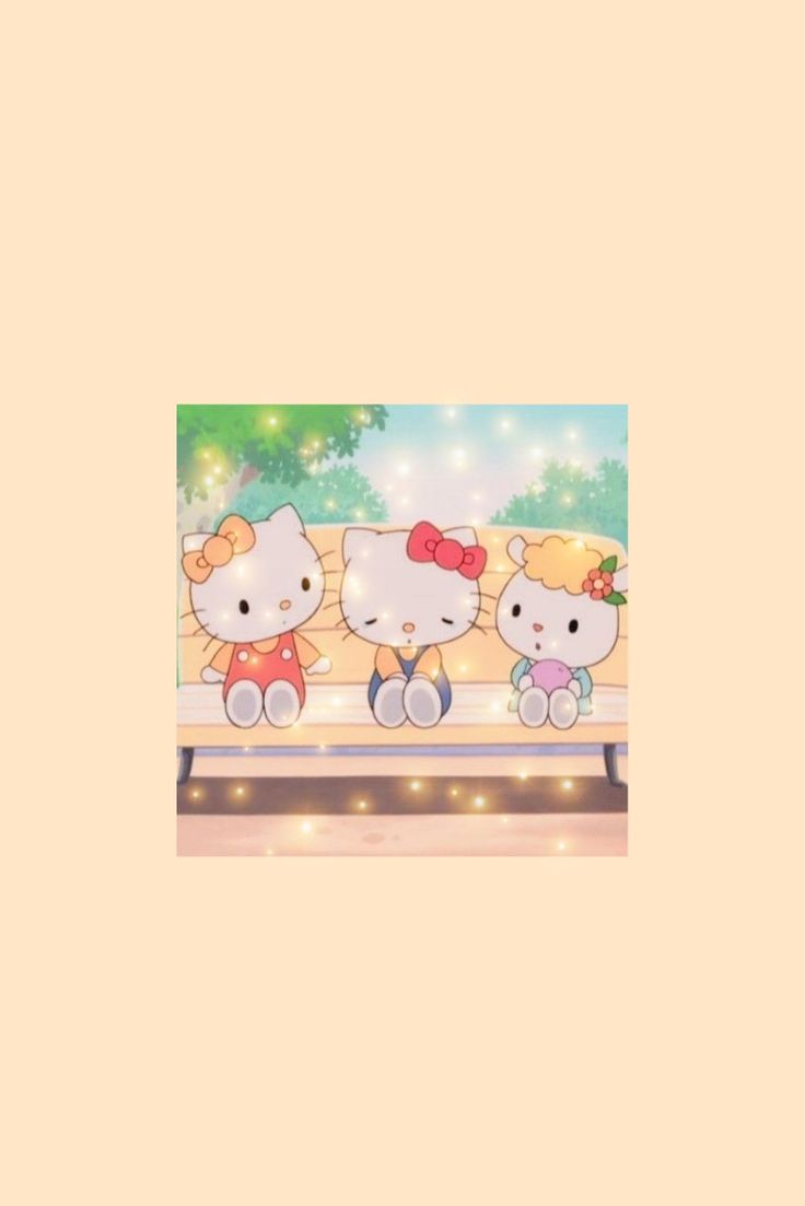 Three Hello Kitty characters sitting on a bench - Hello Kitty, Sanrio