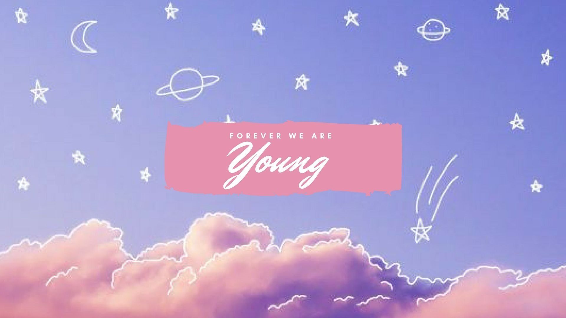 Aesthetic wallpaper forever young with a sky background - 1920x1080, pastel, BTS