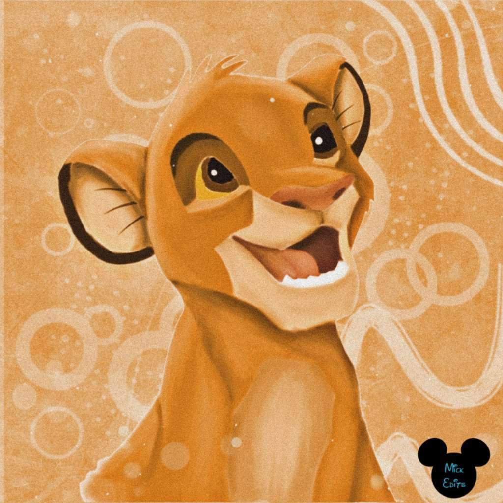Simba, the lion king, smiling in front of a golden background - The Lion King