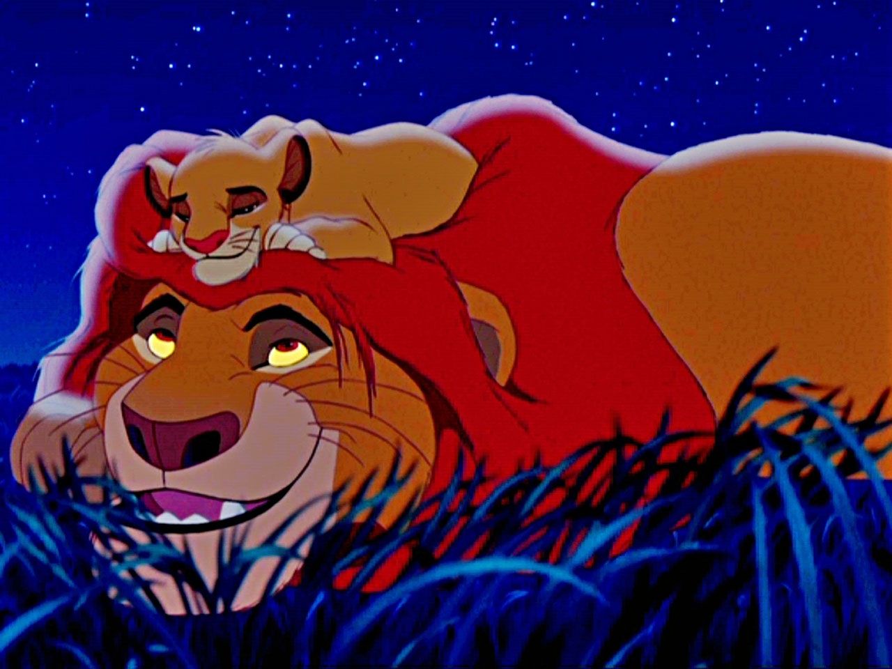 The lion king simba and nala in a grassy field - The Lion King