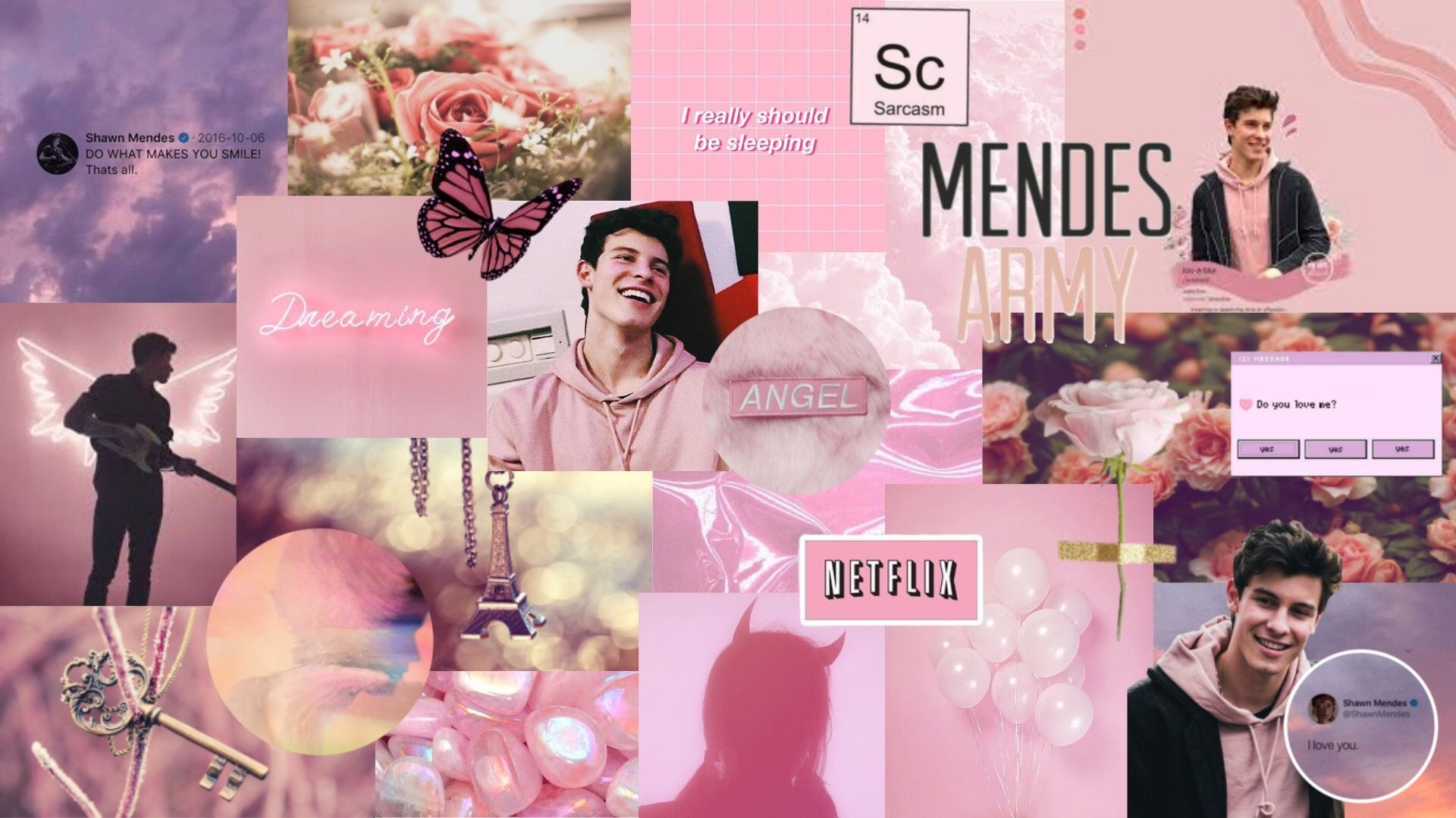 A collage of pictures with pink backgrounds - Shawn Mendes