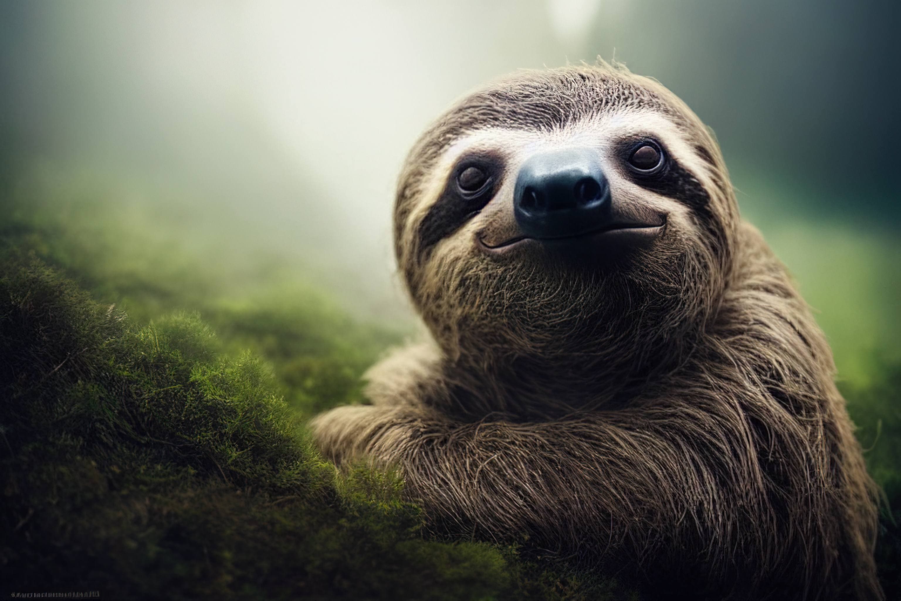 A sloth looking at the camera