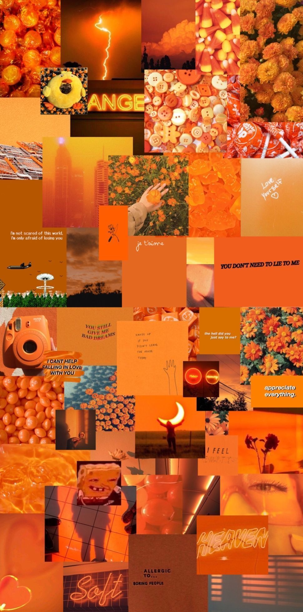 Aesthetic phone background collage of orange and yellow photos - Orange, neon orange, pastel orange