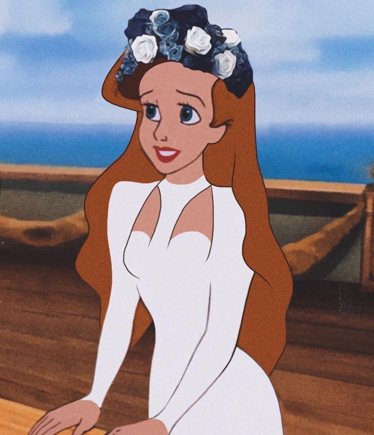 Ariel in a wedding dress with a flower crown - Ariel