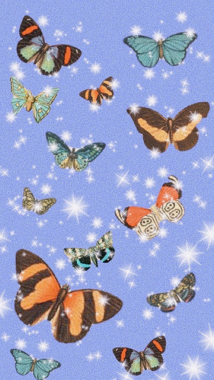 A group of butterflies on blue background - Bling