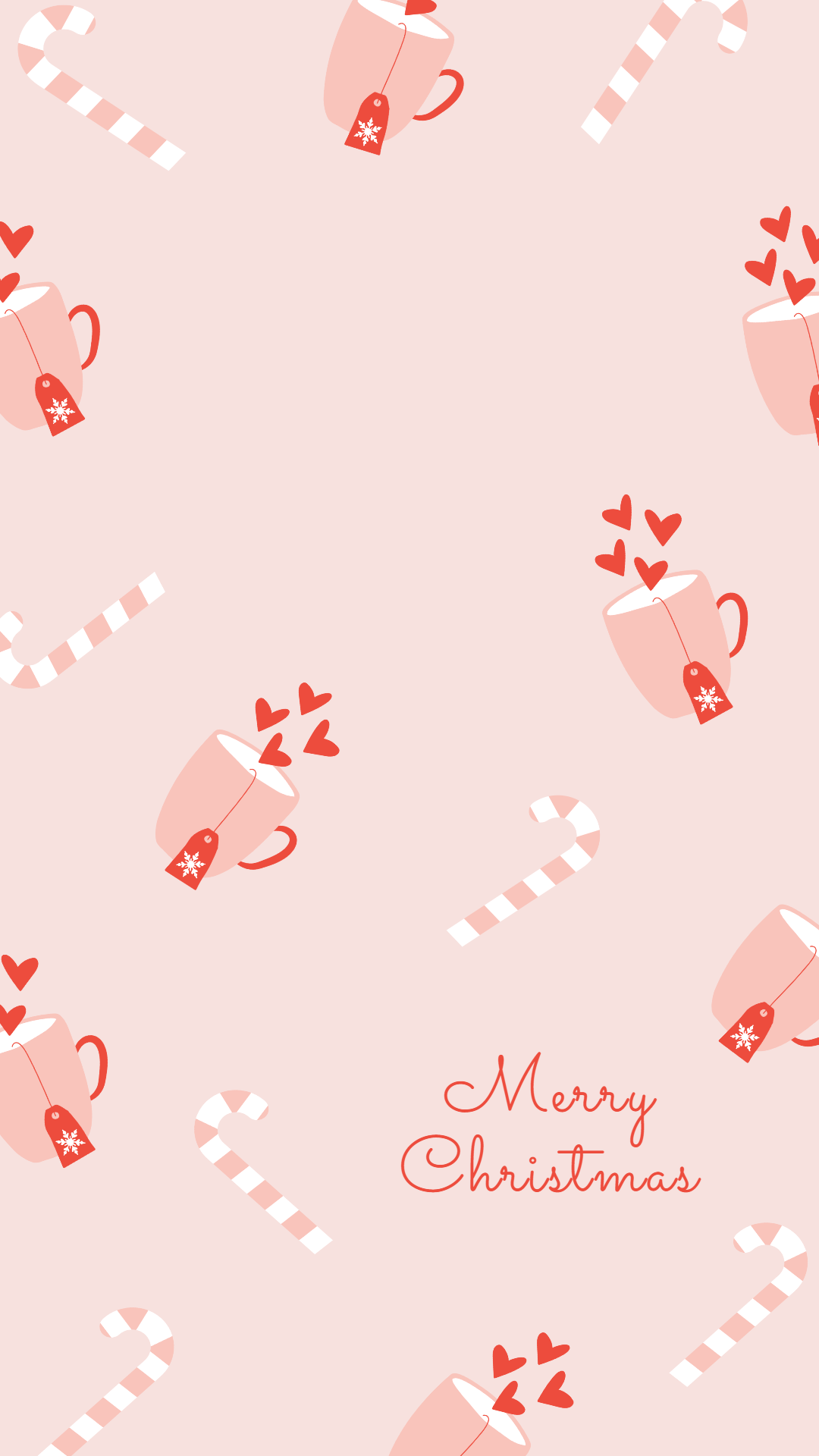 A Christmas wallpaper with pink mugs and candy canes. - Christmas iPhone, Christmas, cute Christmas