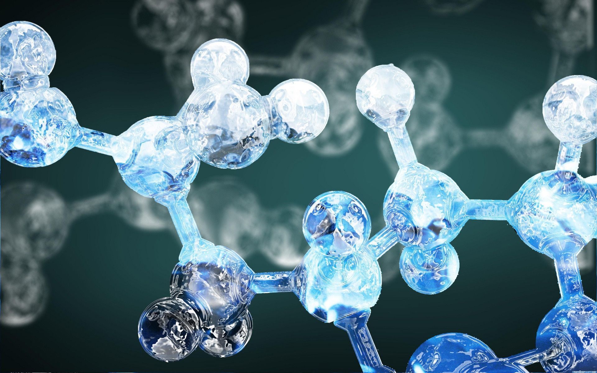 A blue and white molecule with ice crystals - Chemistry