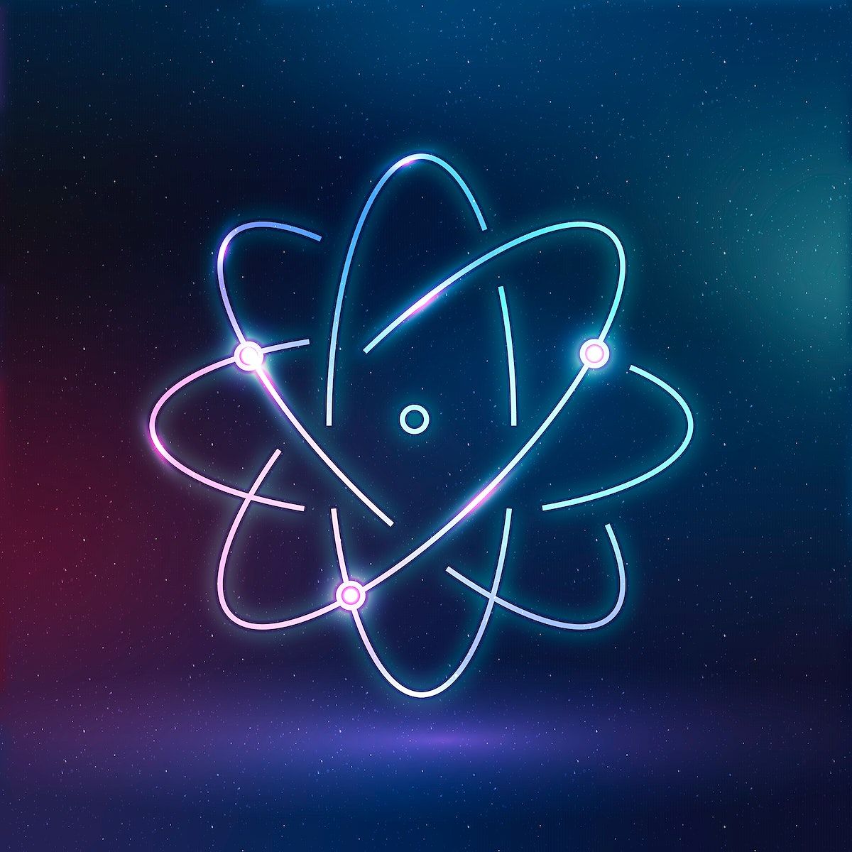 Atom icon in neon style on a dark background - Chemistry