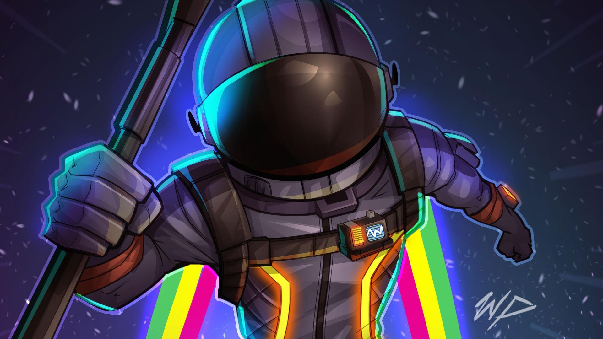 A cartoon character holding an axe and wearing space gear - Fortnite