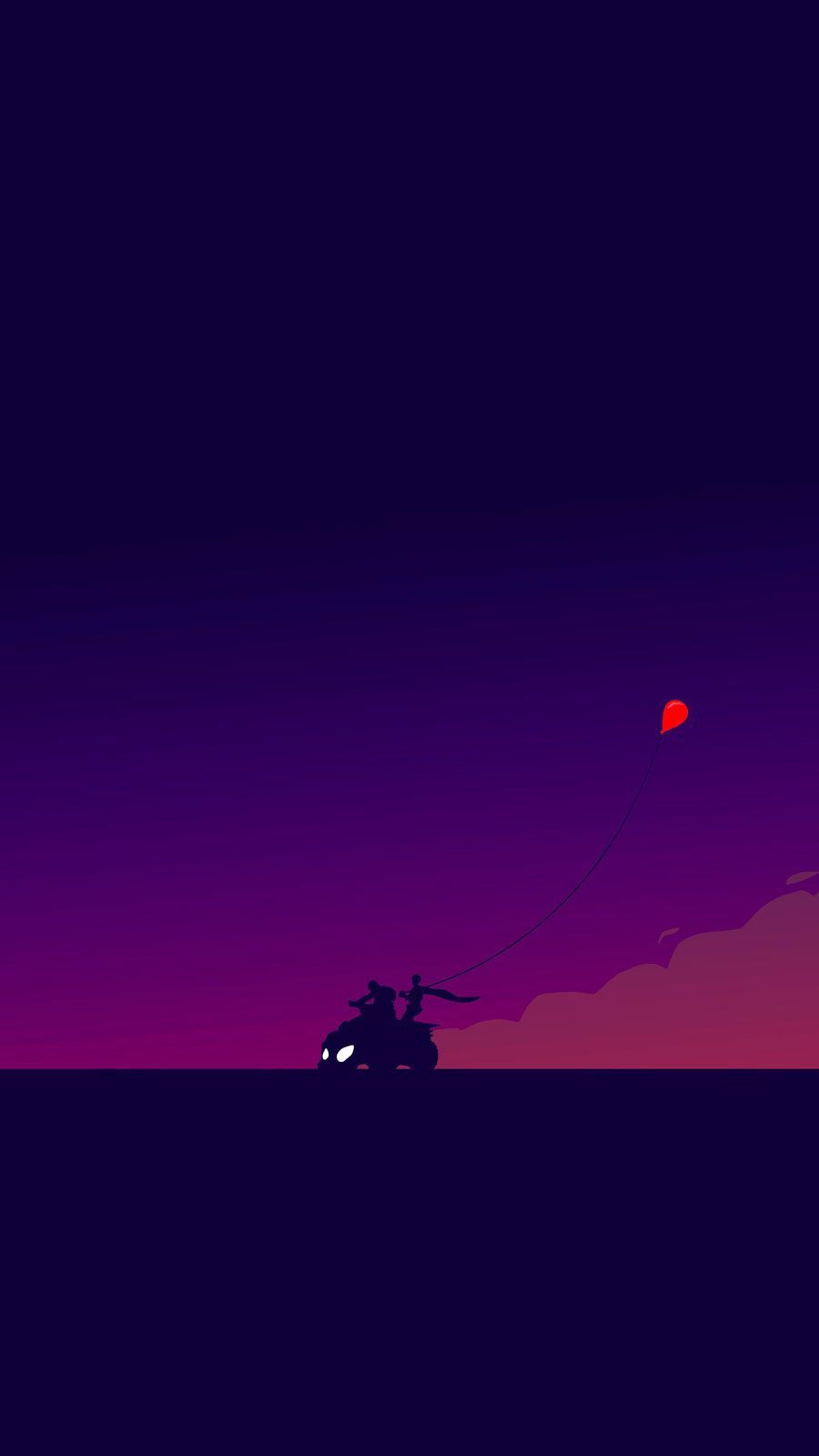 Minimalist wallpaper of a couple on a motorcycle at sunset - Fortnite