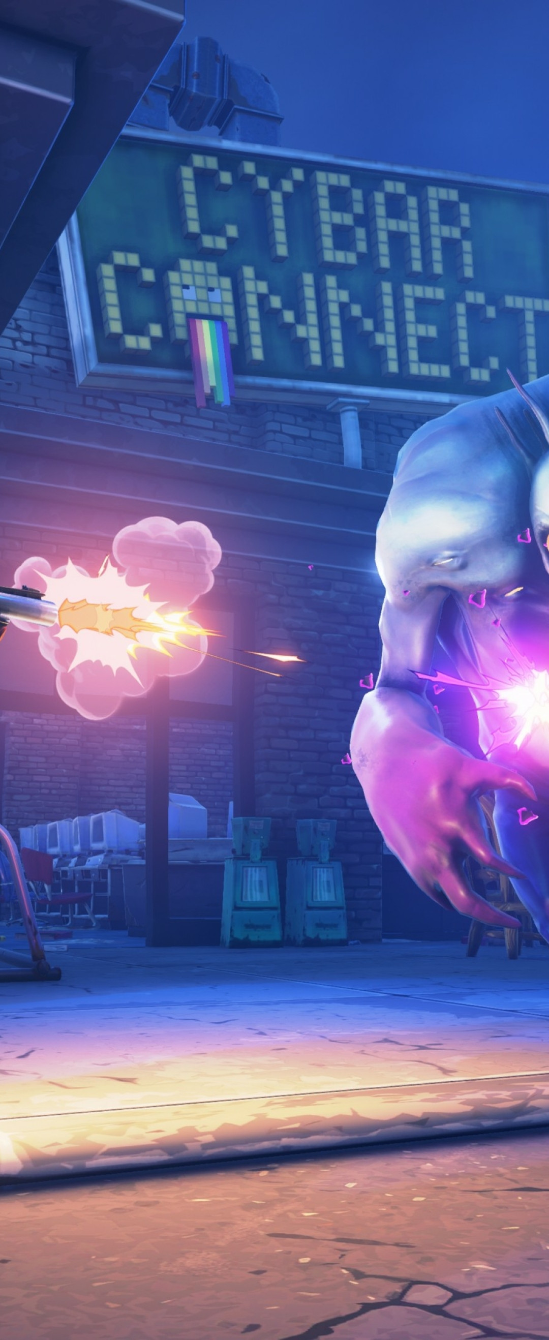 Fortnite wallpaper with a pink jellyfish-like creature shooting a laser from its mouth - Fortnite